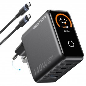 Сетевое зарядное устройство Vention на 4 порта GaN 140W USB (C+C+C+A) с дисплеем
