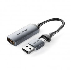 Устройство видеозахвата Vention HDMI F > USB-C/A M - 0,1м, серый