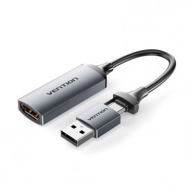 Устройство видеозахвата Vention HDMI F > USB-C/A M - 0,1м, серый
